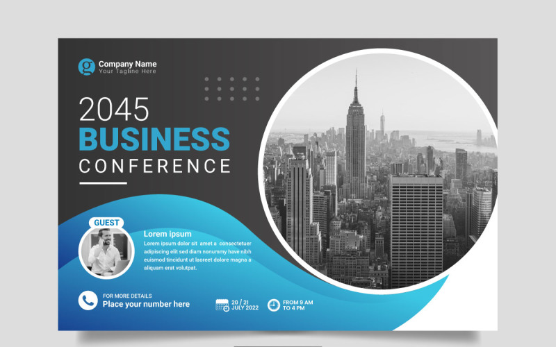 modelo de panfleto de conferência de negócios horizontal ou conferência de webinar de negócios ao vivo