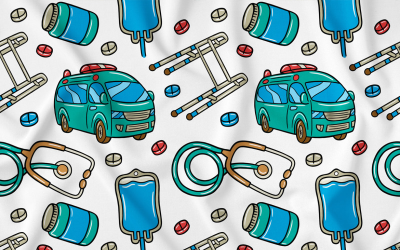 Orvosi Kawaii Doodle Seamless Pattern 03