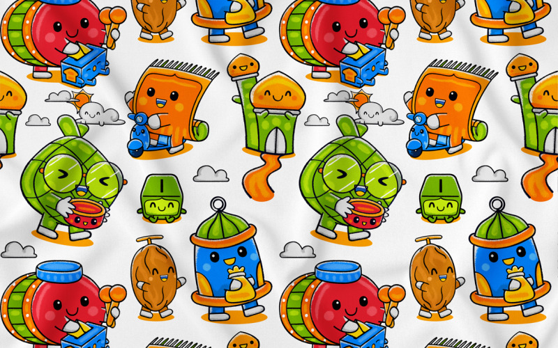 Ramadan Cute Character Pack Seamless Pattern
