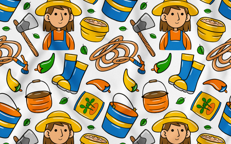 Zemědělství Kawaii Doodle Seamless Pattern 02