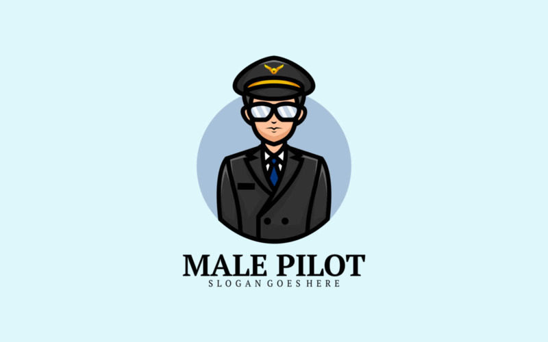 Mannelijke piloot Cartoon Logo-stijl