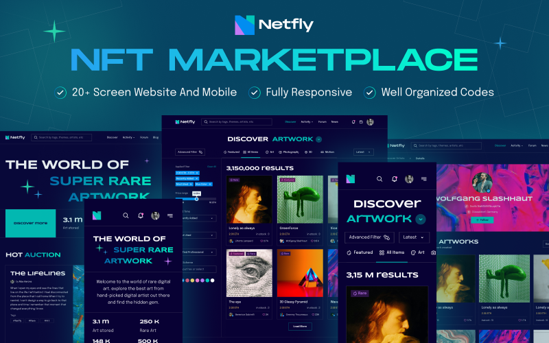 Modelo Netfly - NFT Marketplace Tailwind
