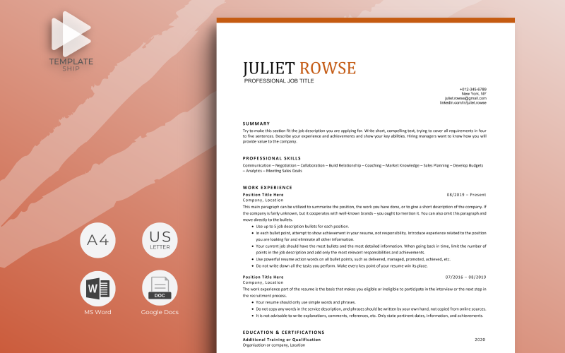 Professionelle Lebenslaufvorlage Juliet Rowse