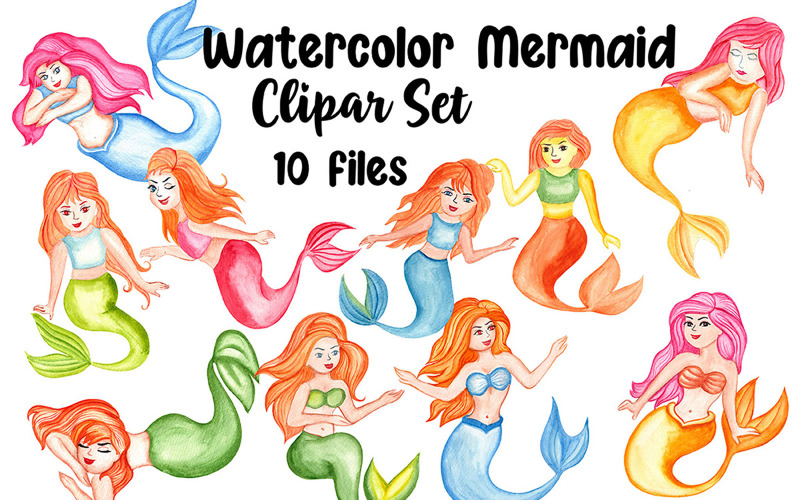 Aquarell-Meerjungfrau-Clipart-Set