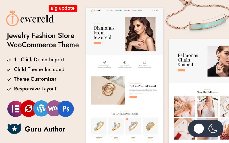 Jewereld – магазин ювелірної моди Elementor Адаптивна тема WooCommerce