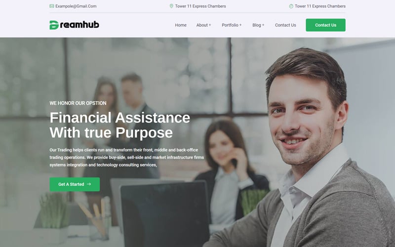 Szablon HTML5 DreamHub dotyczący doradztwa finansowego