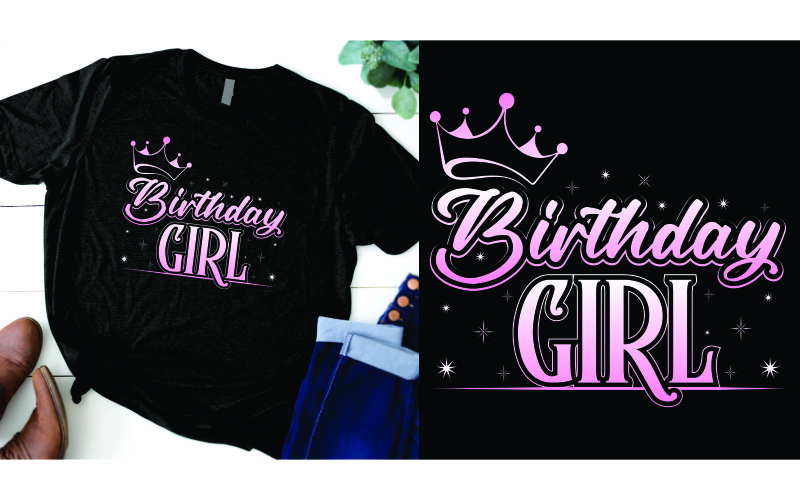 Fille d'anniversaire avec un design de t-shirt couronne