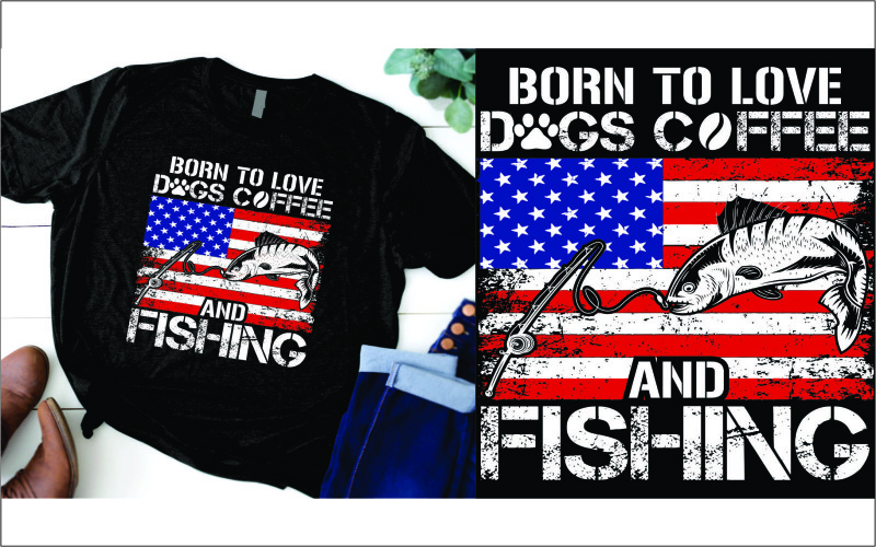 Футболка Born to love dogs coffee and fishing