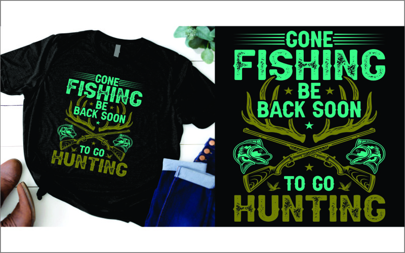 gegangenes Fischen ist bald zurück, um T-Shirt auf die Jagd zu gehen