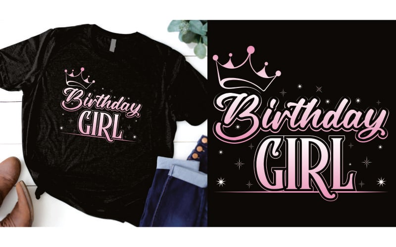 Ragazza di compleanno con il design della maglietta della corona
