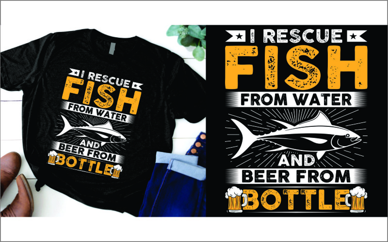 Rescato peces del agua y cerveza de la botella