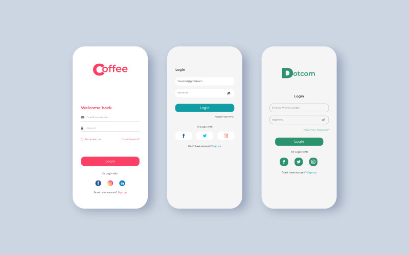 Accedi Elementi dell'interfaccia utente per qualsiasi progetto. Collezione di kit UI colorati dal design piatto