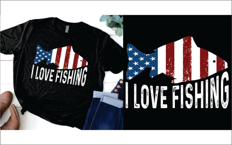 Adoro pescare la bandiera degli Stati Uniti T-shirt Design