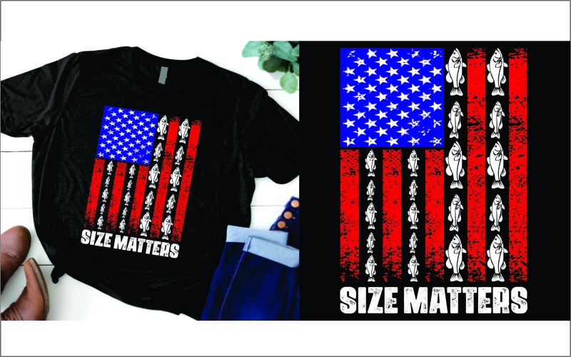 El tamaño importa la camiseta divertida de la bandera de los Estados Unidos del pescador de la pesca