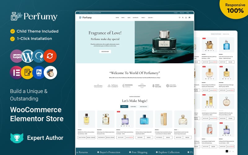 Perfumy - Perfumes, Deos и Fragrances Адаптивная тема WooCommerce Elementor