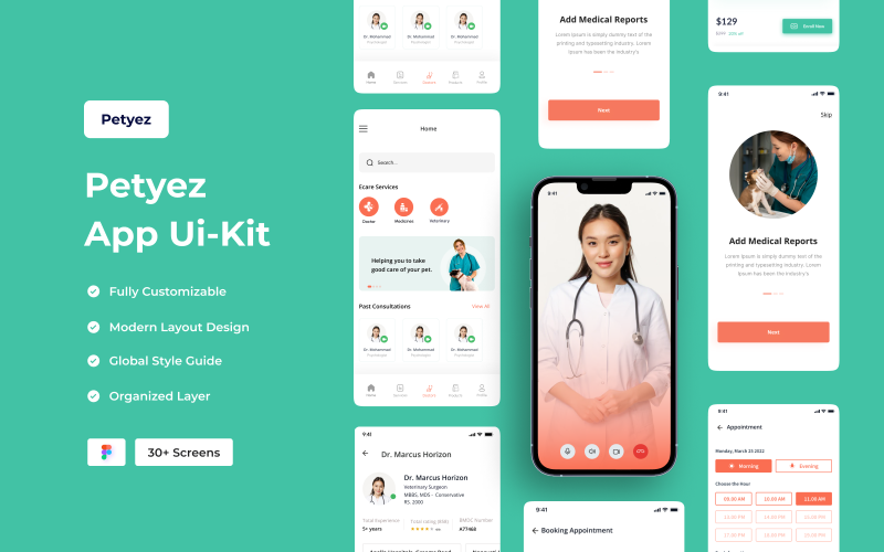Petcare: een app-UI-kit voor Pet Health Management en Pet Doctor Service