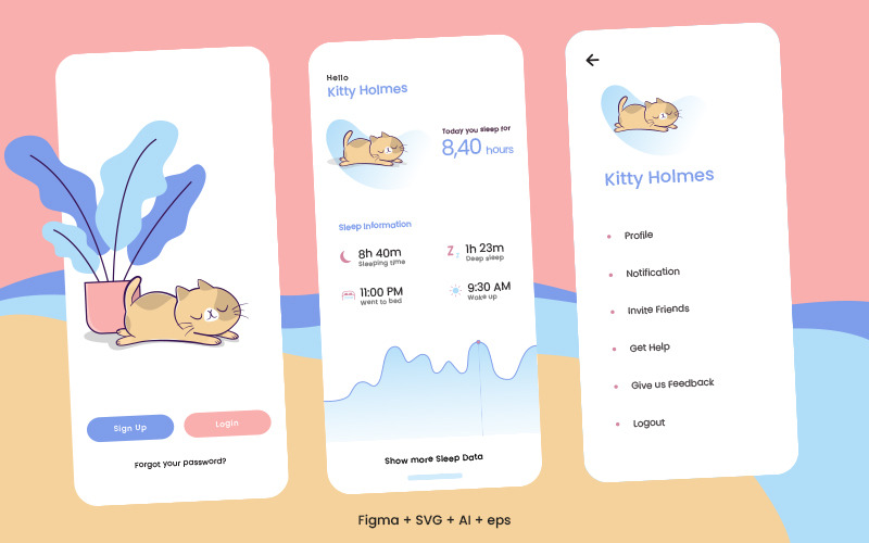Пользовательский интерфейс для приложения Sleep Tracker в плоском и современном стиле