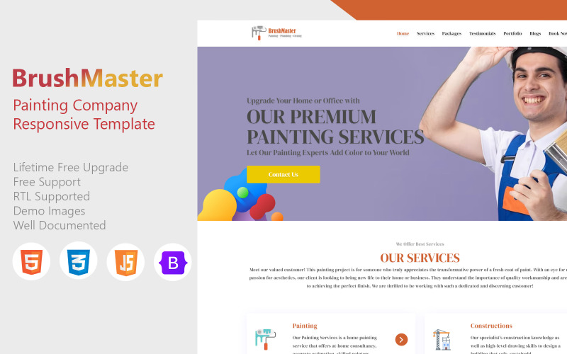 BrushMaster — szablon strony docelowej firmy i usług malarskich