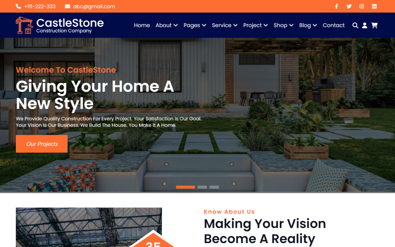 CastleStone – Építőipari Vállalat HTML5 webhelysablonja