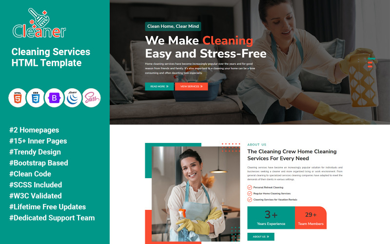 Cleaner - HTML-шаблон клининговых услуг