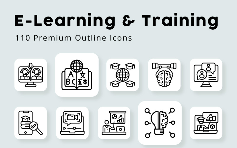 Iconos de esquema de aprendizaje y capacitación de E