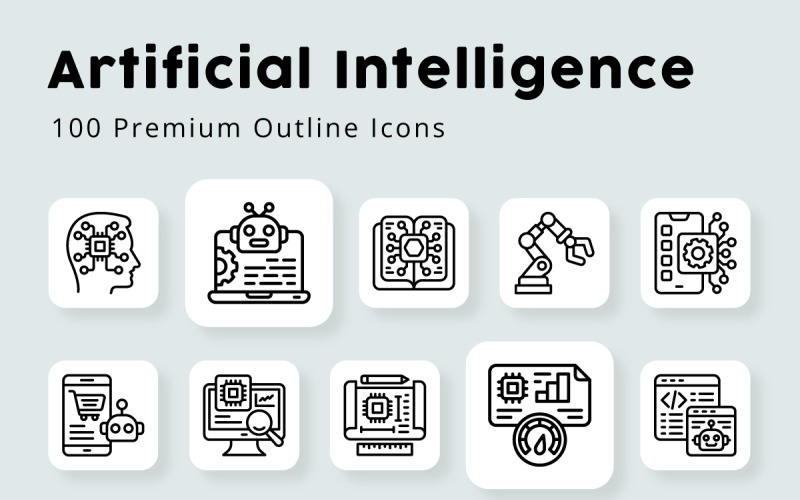 Iconos de esquema de inteligencia artificial