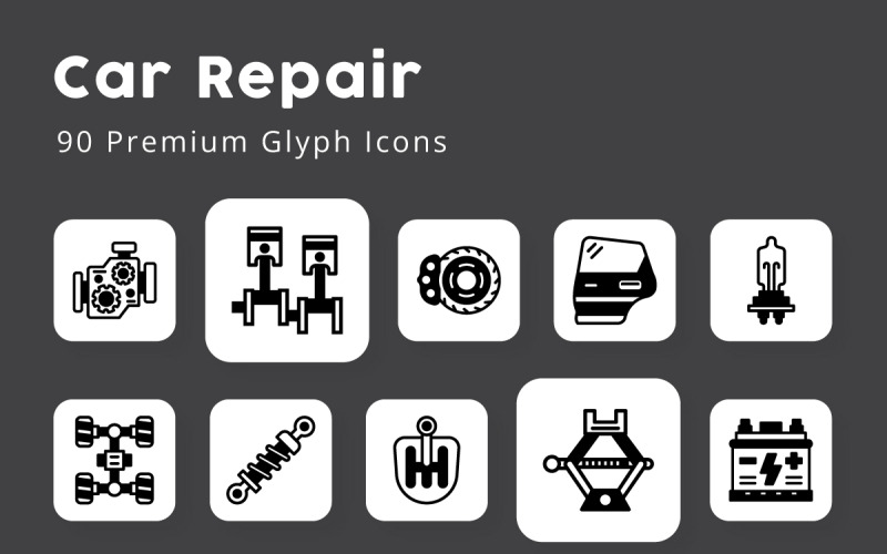 Bilreparationer Unika Glyph ikoner