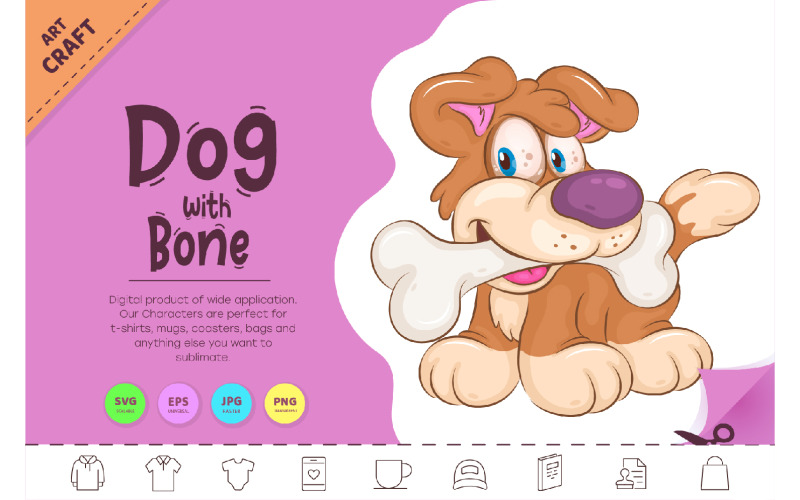 Chien de dessin animé avec OS. Clipart.
