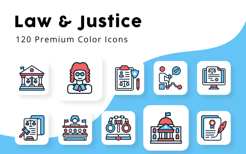 Kolorowe ikony Prawa i Sprawiedliwości