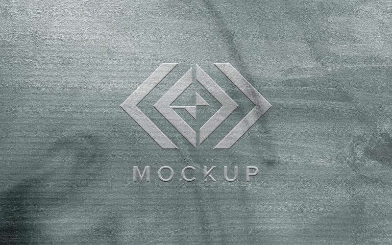 Logo in rilievo grigio mock up con uno sfondo di texture ciano