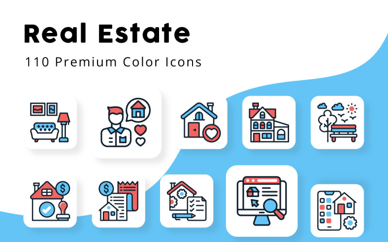Minimalne kolorowe ikony nieruchomości