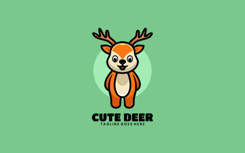 Cute Deer Mascot Cartoon Logo Style