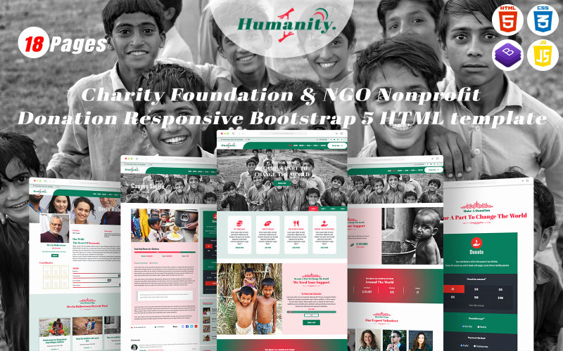 Humanity – Charity Foundation & NGO Nonprofit Donation Responsive Bootstrap 5 HTML šablona