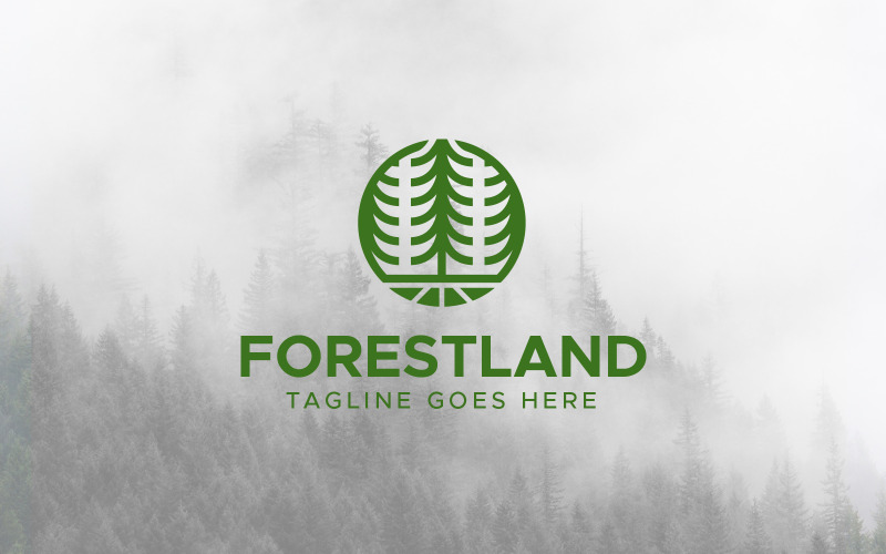 Modello di progettazione di logo all'aperto dell'albero di pino della terra della foresta