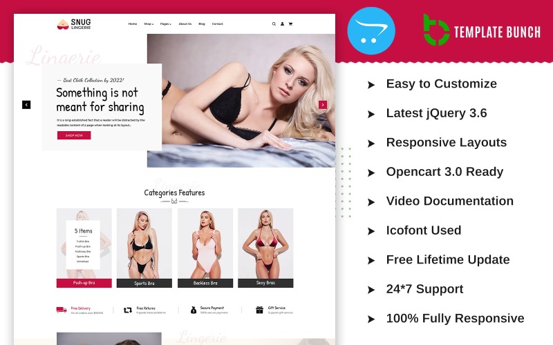 Snug Lingerie - e-Ticaret için Duyarlı OpenCart Teması