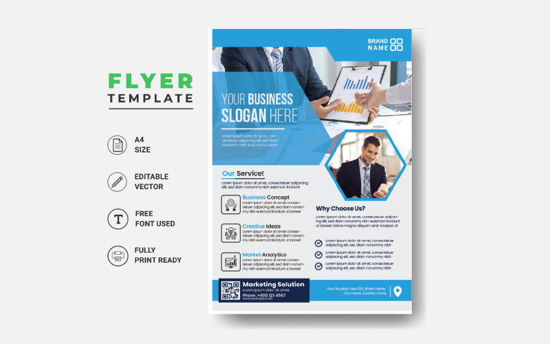 Flyer d'entreprise en papier A4. Rapport annuel, brochure, conception de la couverture, présentation, dépliant marketing