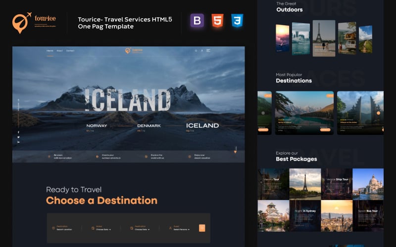Tourice - Plantilla HTML de Bootstrap para servicios de viajes y excursiones