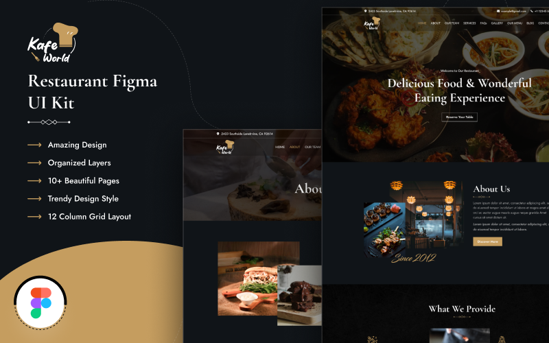 KafeWorld - набор шаблонов пользовательского интерфейса Figma для ресторана