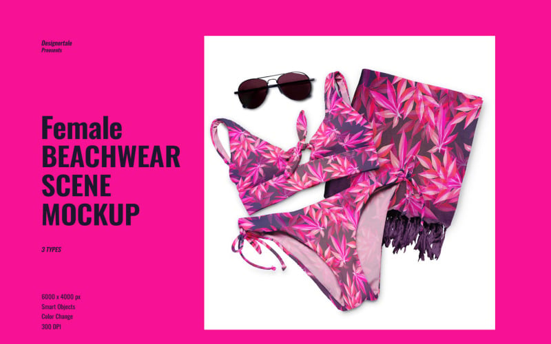 女性沙滩装场景样机