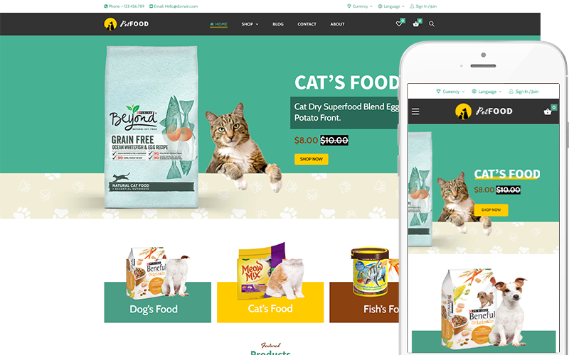 Pet Food - Kreativt tema för husdjur och veterinärer WooCommerce-tema