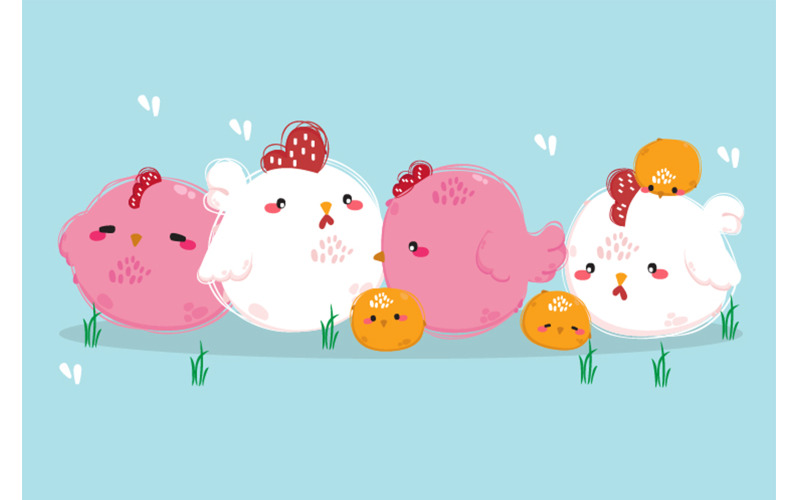 Illustrazione disegnata a mano della famiglia del pollo