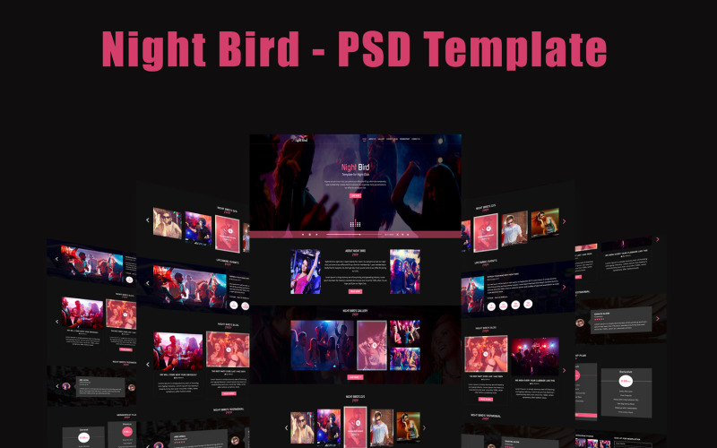 Uccello notturno - modello PSD del sito Web del night club.