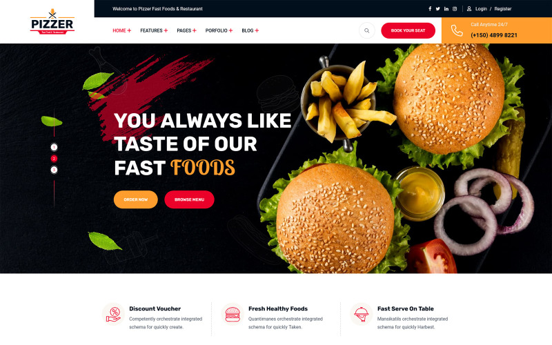 Pizzer - Modello Joomla per fast food e ristoranti