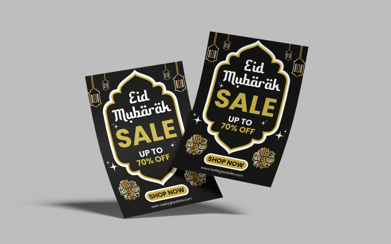 Czarny szablon ulotki sprzedaży Eid Mubarak