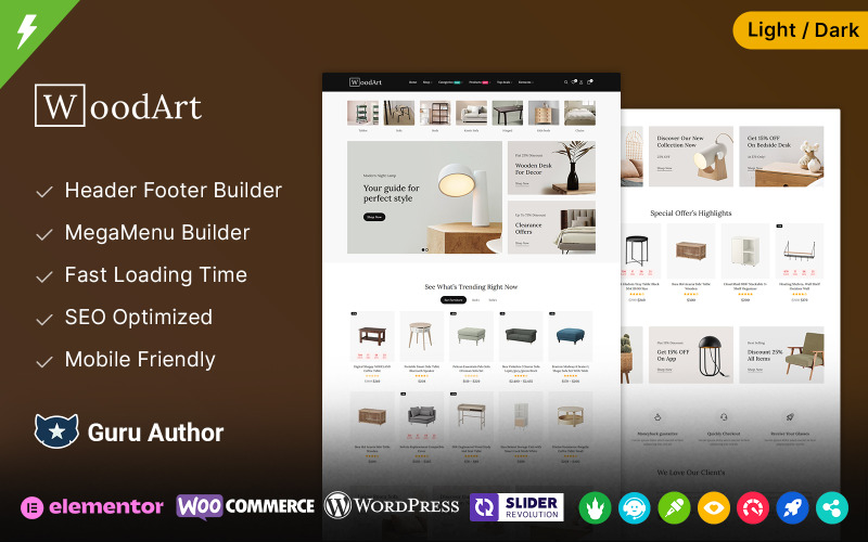 WoodArt – багатофункціональна тема WooCommerce для інтер’єру меблів і домашнього декору