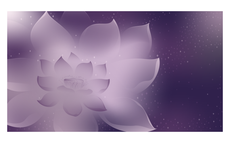 Fioletowy schemat kolorów Obraz tła 14400x8100px z fioletowym lotosem na rozgwieżdżonym niebie