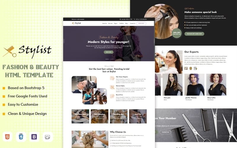 Modelo de site HTML de moda e beleza