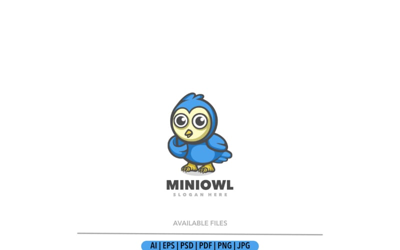 Owl blue cartoon logo template