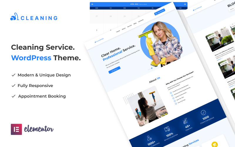 清洁服务 WordPress 主题 + 预订