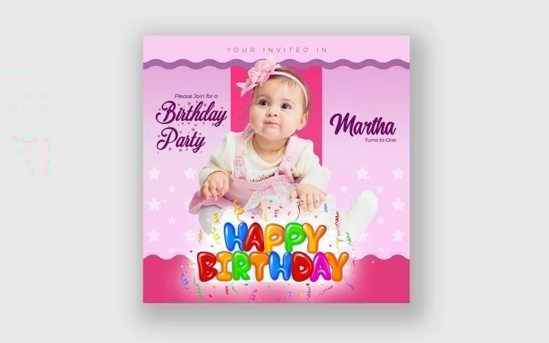 Birthday Party Invitation Social Media Post Template